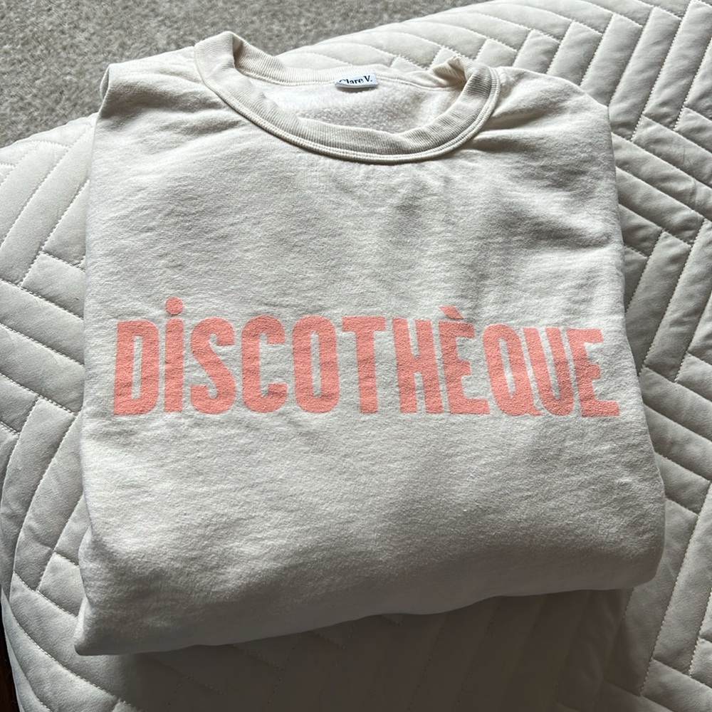 Clare V Cream Sweatshirt with Pink 'Discothèque' Print